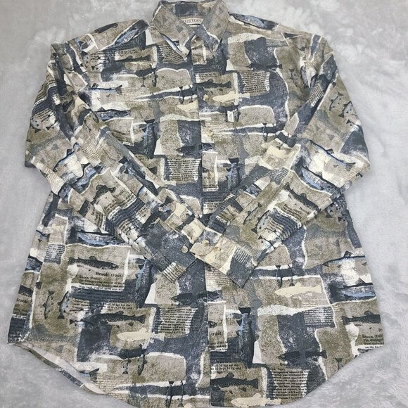 Round tree And Yorke Outdoors Shirt Men’s L All Over Fish Print‎ Long Sleeve - Picture 1 of 8